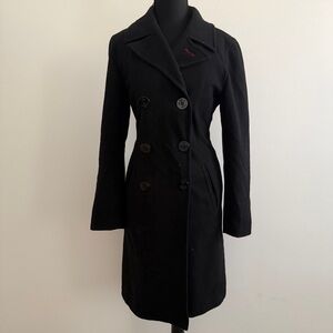 Ralph Lauren Trench Pea Coat Women’s M Wool Lined Anchor Buttons Black Elegant